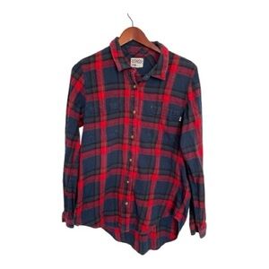 Vans Teens Navy and Red Plaid Button Down Shirt size XL